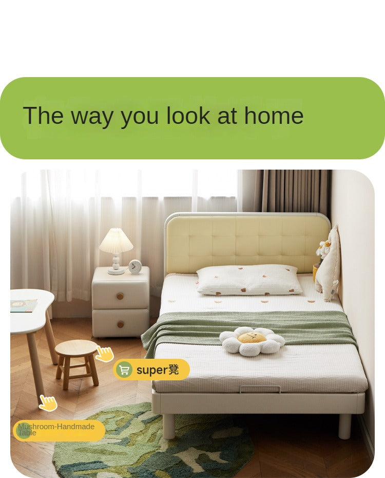 Rubber Solid Wood Children's White Cream Style Montessori Platform Bed.