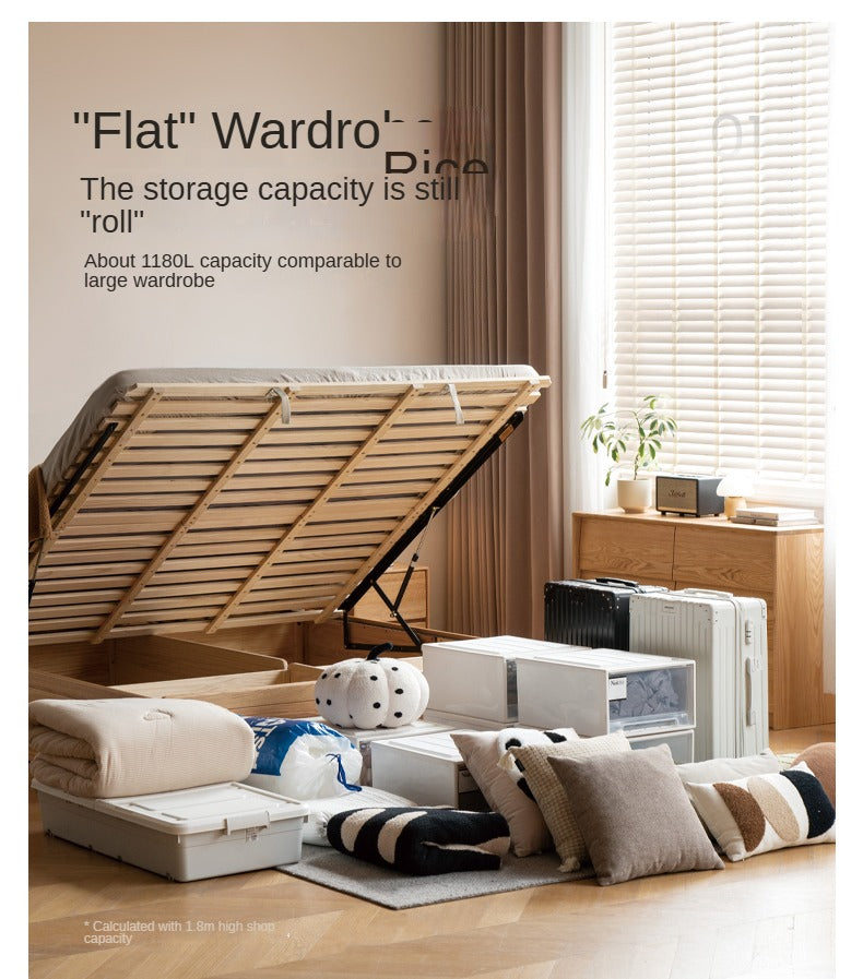 Oak,Rubberwood Solid Wood Box Simple Bed Log Style