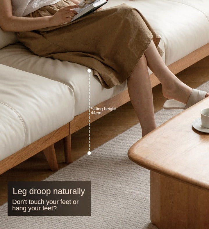 Cherry Solid Wood Black Label Leather Down Sofa.