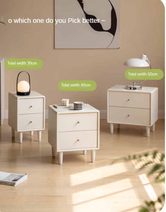 Solid RubberWood White Cream Style Nightstand