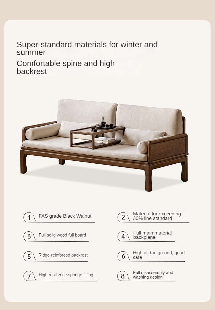 Black Walnut, Oak Solid Wood Dual Use Sofa,