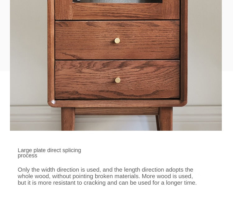 Oak Solid Wood Side Cabinet, Walnut Color