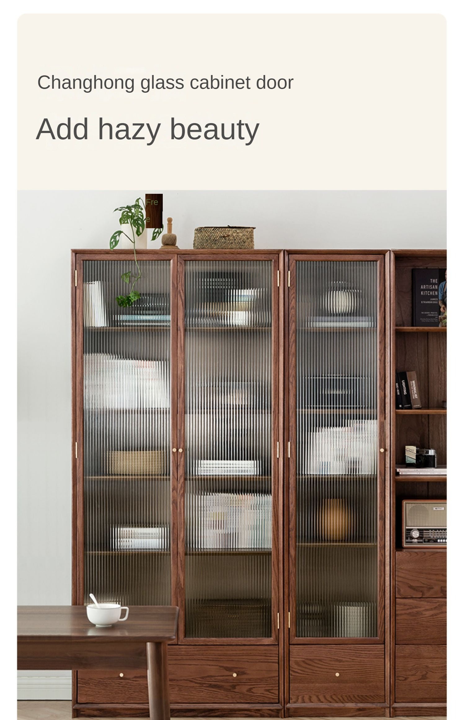 Oak Solid Wood Dust-Proof Glass Door Wall Floor-To-Ceiling Bookshelf
