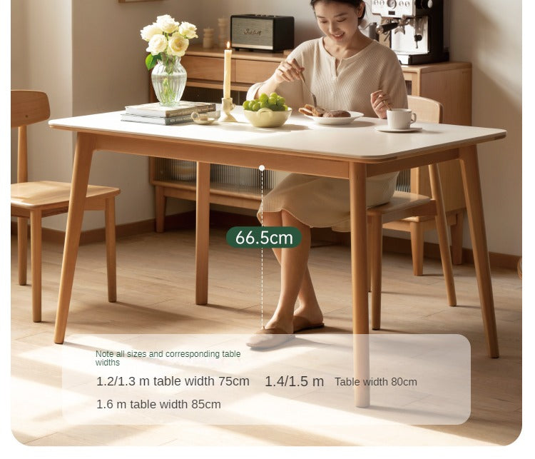 Beech Solid Wood Dining Table With Rock Slab Surface