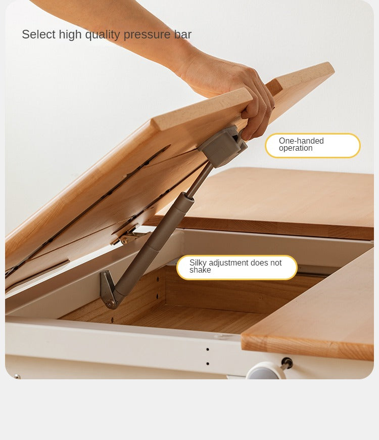 Beech Solid Wood Kids Raised and Lowered Study Table