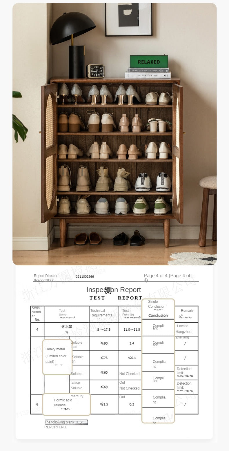 Oak Solid Wood Rattan Wall-Mounted Shoe Cabinet