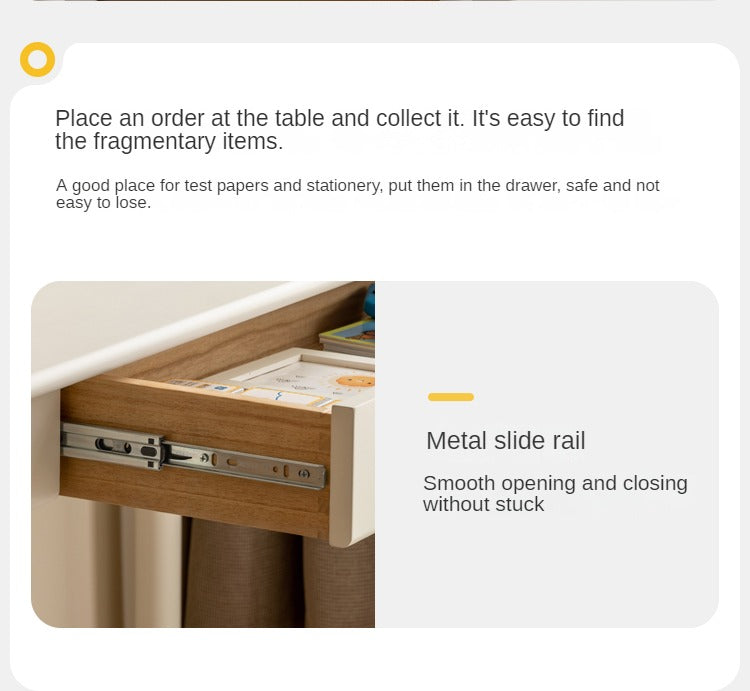 Poplar Solid Wood, solid Rubberwood Children's Elevated Learning Table Cream Drawer Table