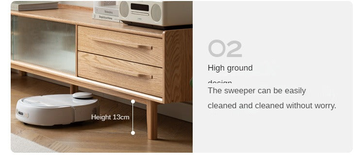 Oak Solid Wood TV Stand Sliding Door.