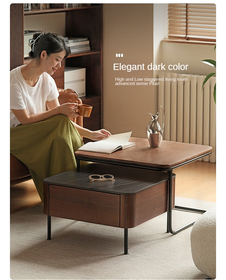 Sandalwood, Oak, Black Walnut Solid Wood Slate Top Coffee Table