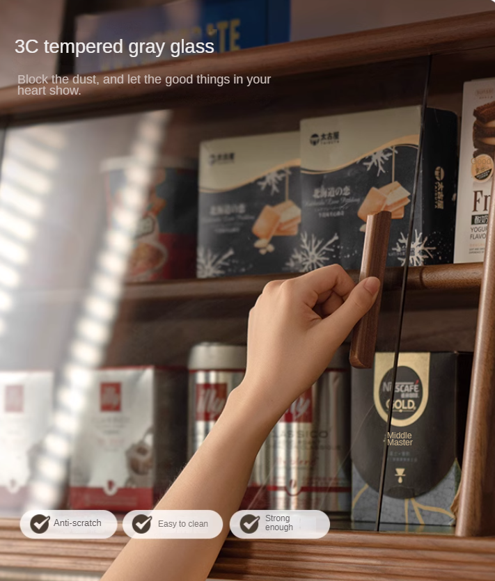 Black Walnut, Sandalwood Solid Wood Light Luxury Rock Plate Sideboard