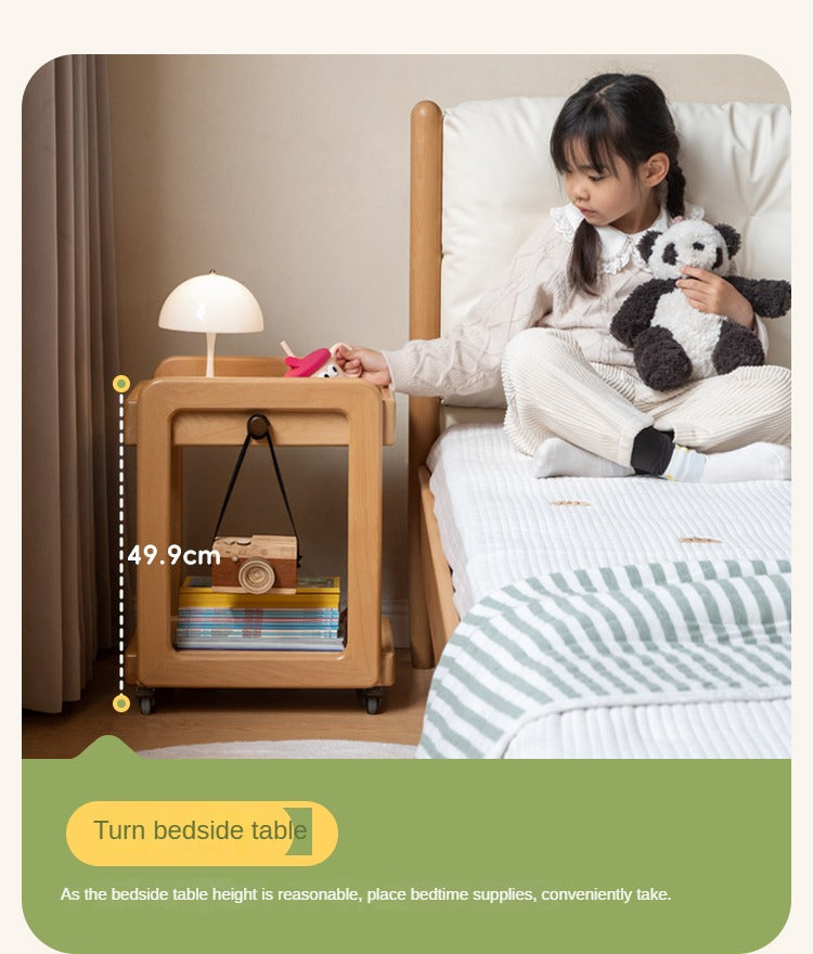 Beech, Rubber Solid Wood Children's Under-the-Table Mobile Modern Storage Rack