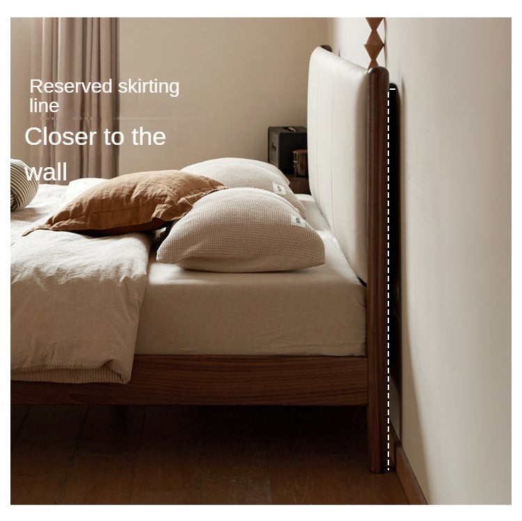 Oak,Black Walnut Solid Wood Top-Grain Cowhide Leather Bed
