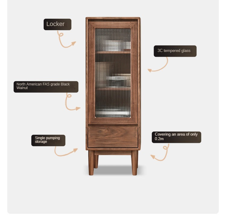 Black Walnut, Sandalwood Side Cabinet Narrow Vintage Storage