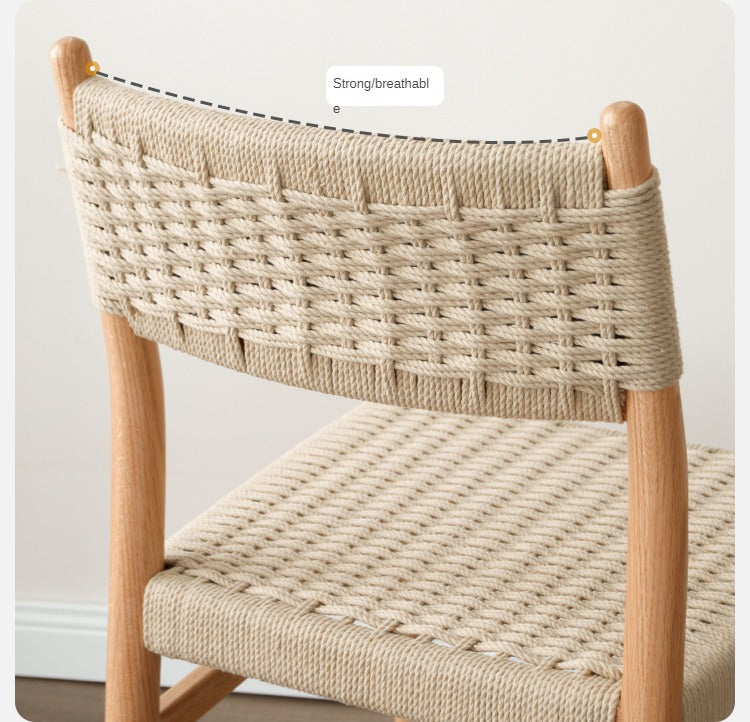 Oak, Cherry Solid Wood Rope Dining Chair