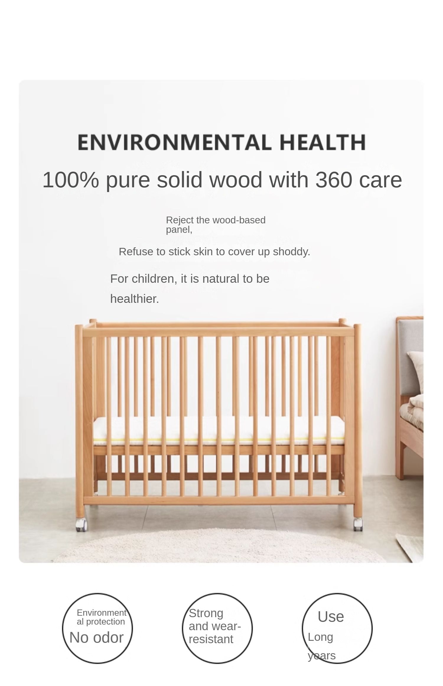 Beech Solid Wood Baby Mobile Bed