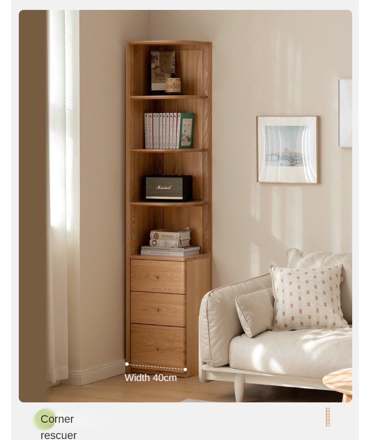 Oak Solid Wood Nordic Style Bookshelf with Floor Storage Cabinet