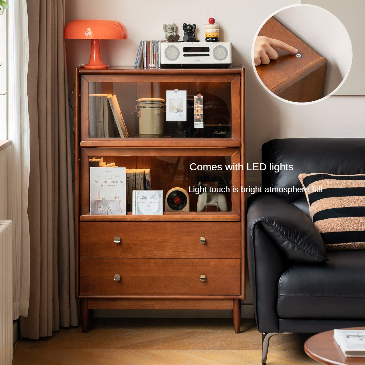 Poplar Solid Wood French Retro Side Cabinet