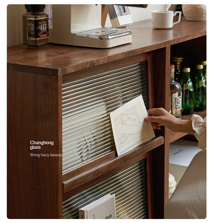 Black Walnut, Rubberwood Solid Wood Low Bookshelf Combination Floor-Standing Cabinet
