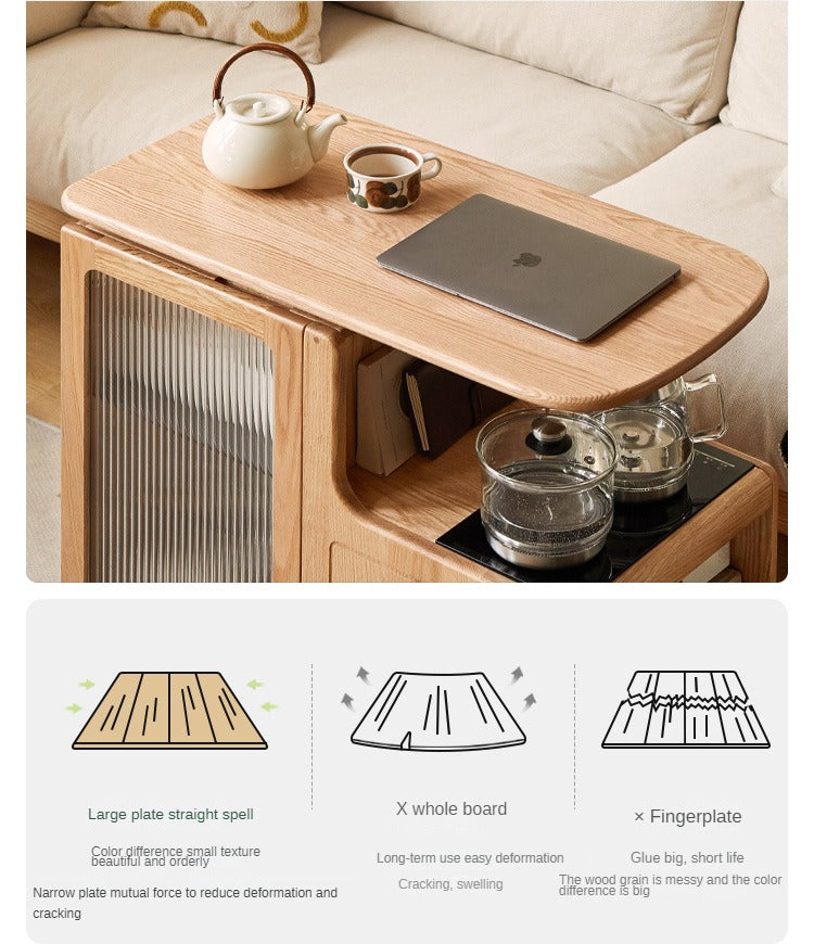 Oak, Black Walnut Solid Wood Movable Tea Cabinet With Tea Maker