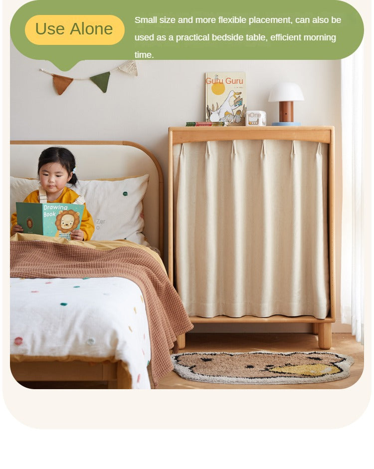 Beech, Rubber Solid Wood Children's Wardrobe,Combination Storage Cabinet