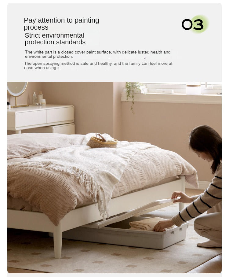 Cherry Solid Wood Bed Technology Сloth Cream Style