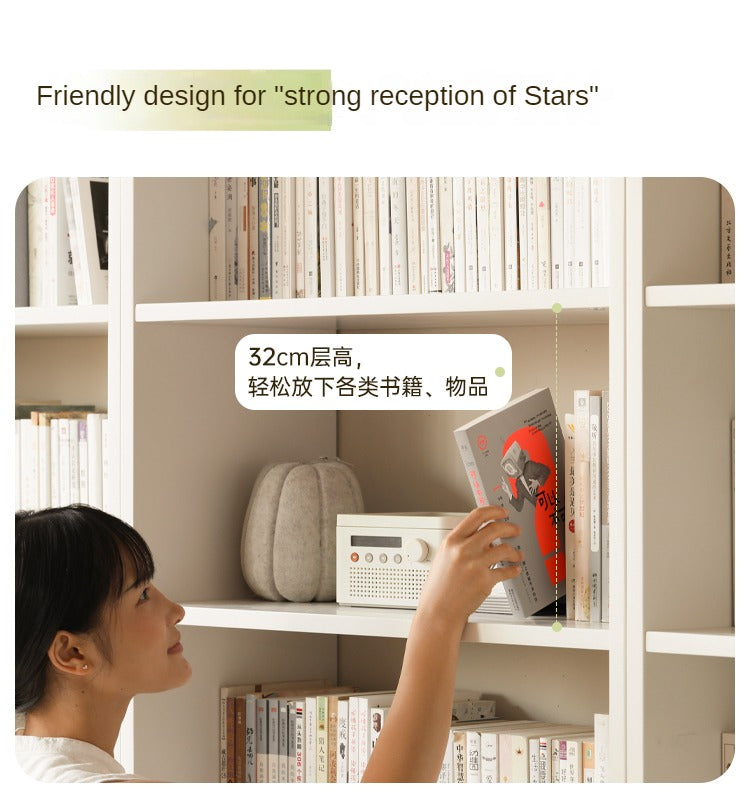 Poplar, Rubber Solid Wood Bookshelf Wall-To-Ceiling Shelf White Cream Style