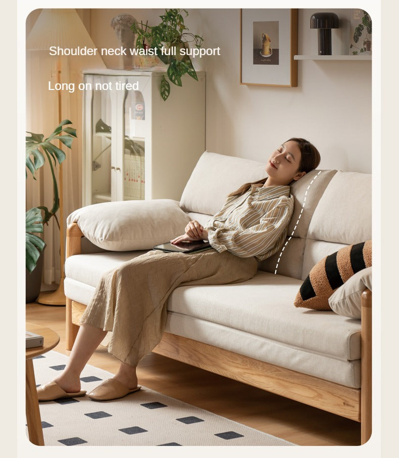 Oak Solid Wood Sitting and Sleeping Retractable Sofa Bed.