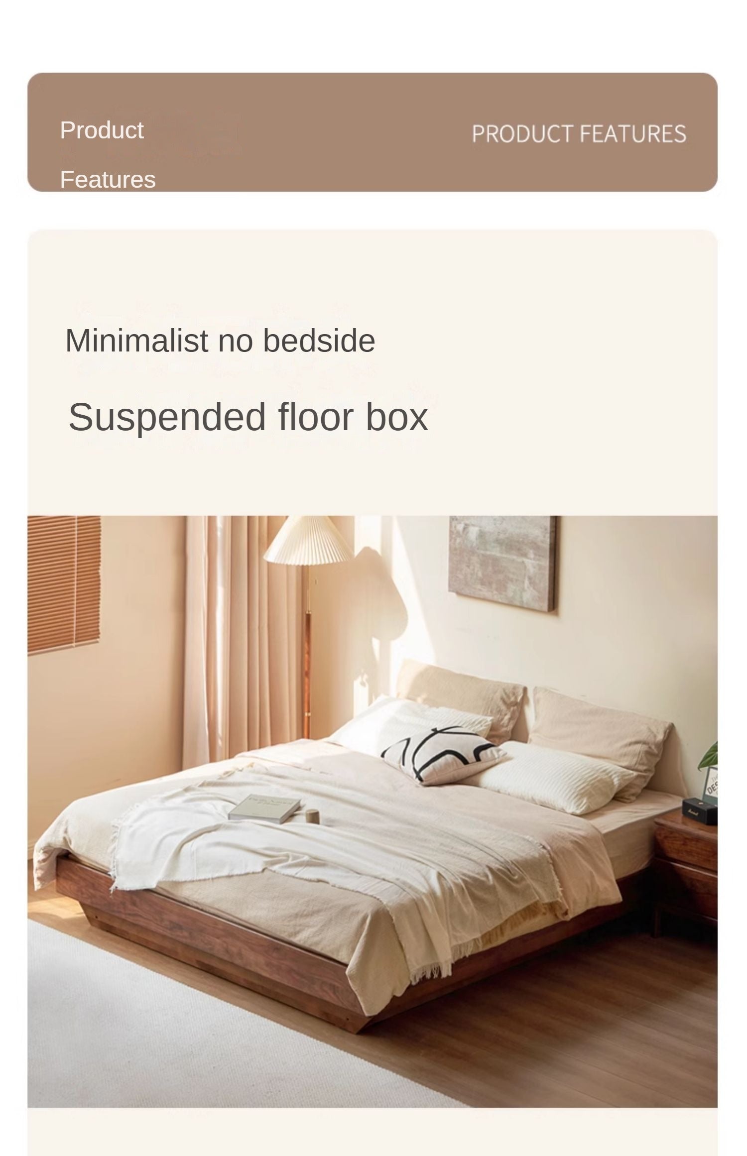 Black walnut solid wood platform bed, headboard-free box bed