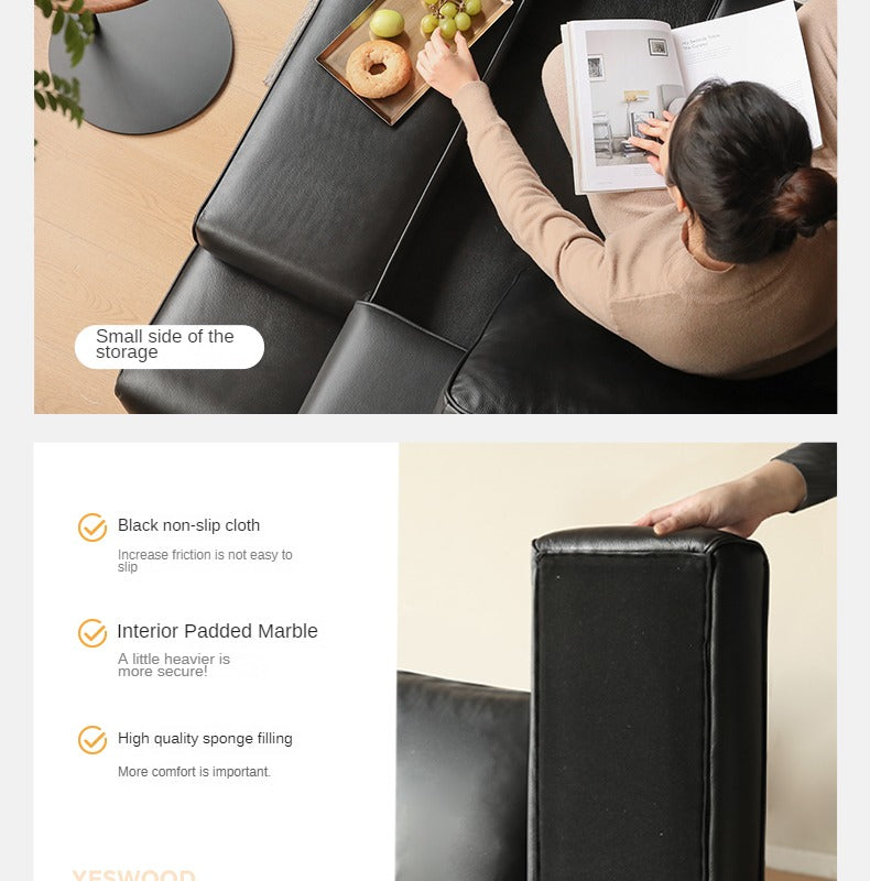 Leather Sofa Italian Black Straight Head Layer Yellow Cowhide.