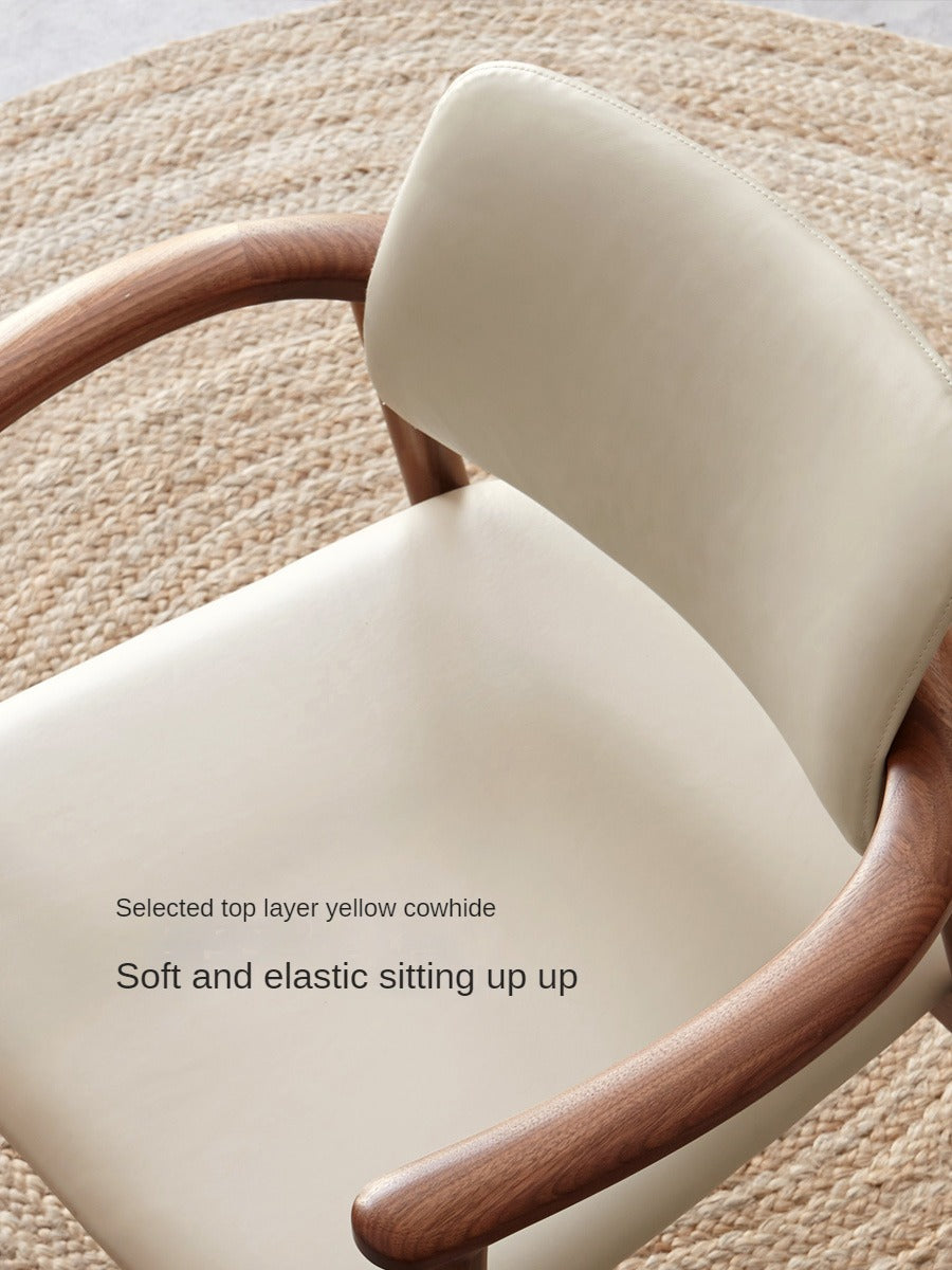 Black Walnut Solid Wood Top layer of Yellow Cowhide Armchair, Organic leather: