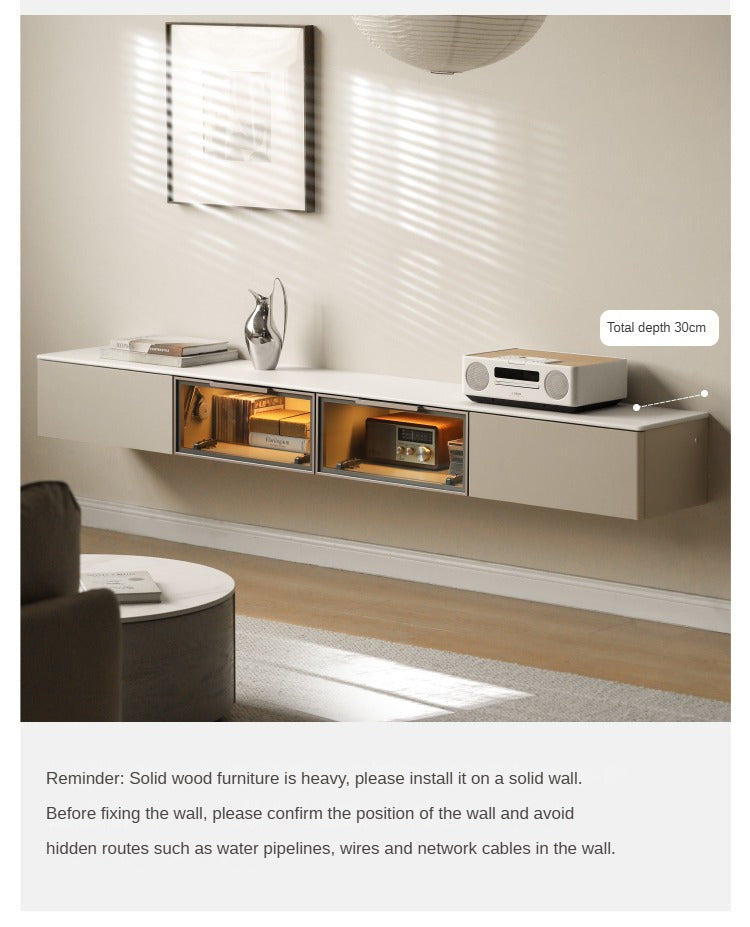 Poplar Solid Wood Wall Mounted TV Cabinet with Light.