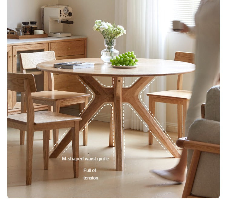 Oak Solid Wood Modern Minimalist Style Round Dining Table