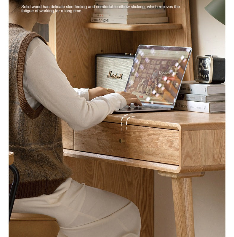 Oak Solid Wood Bookshelf and Office Desk Combination
