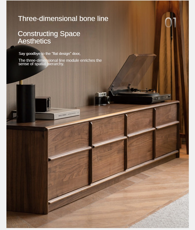 Black Walnut, Sandalwood, Ash, Oak Solid Wood Italian Light Luxury Floor TV Cabinet.