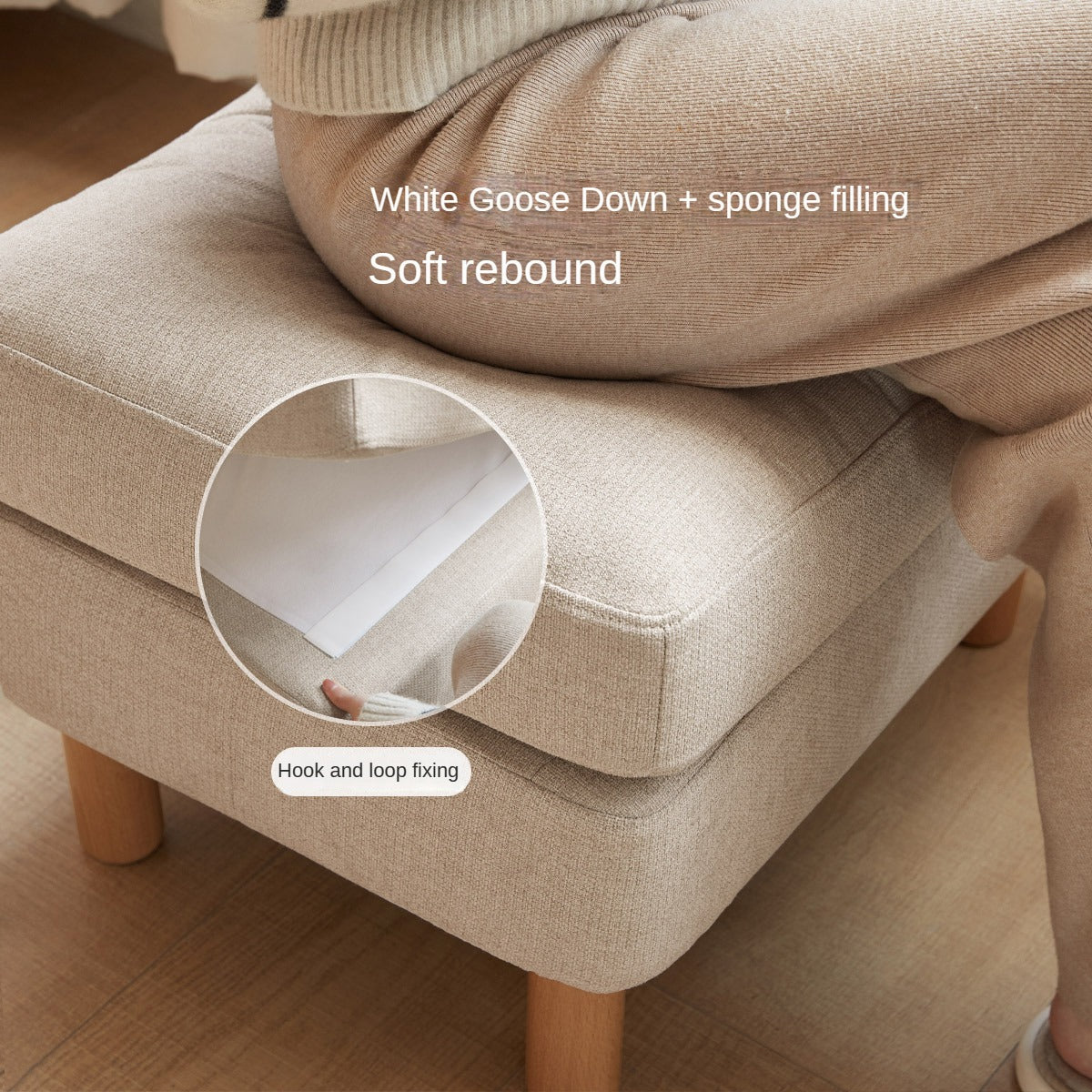 Beech Solid Wood Fabric Footstool
