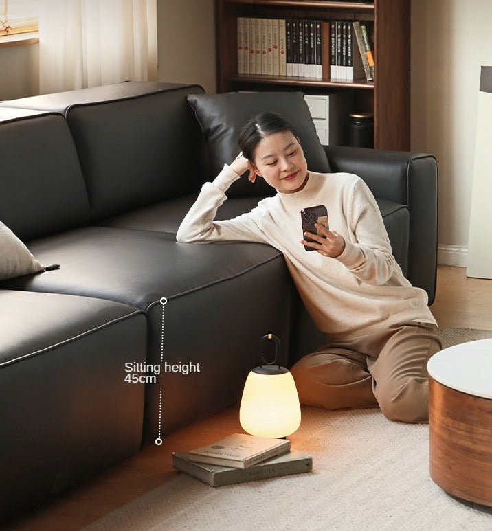 Organic Leather Art Sofa Retractable Bed Big Black Bull Electric Sofa Bed.