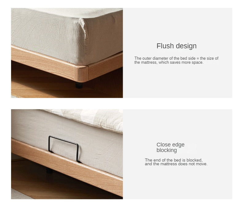 Oak Solid Wood platform bed, headboard-free bed Night Light Suspended Bed