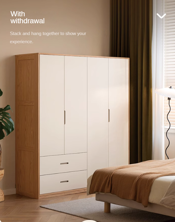 Oak Solid Wood Log Cream Style Wardrobe.