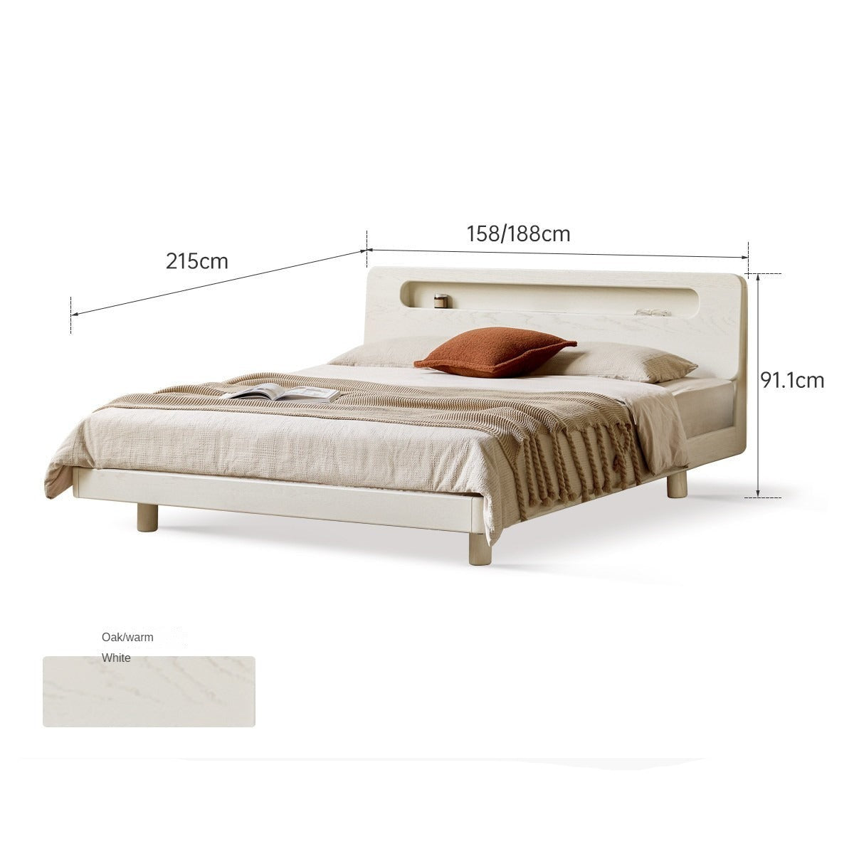 Oak Solid Wood Bed Cream Suspension Bed Luminous