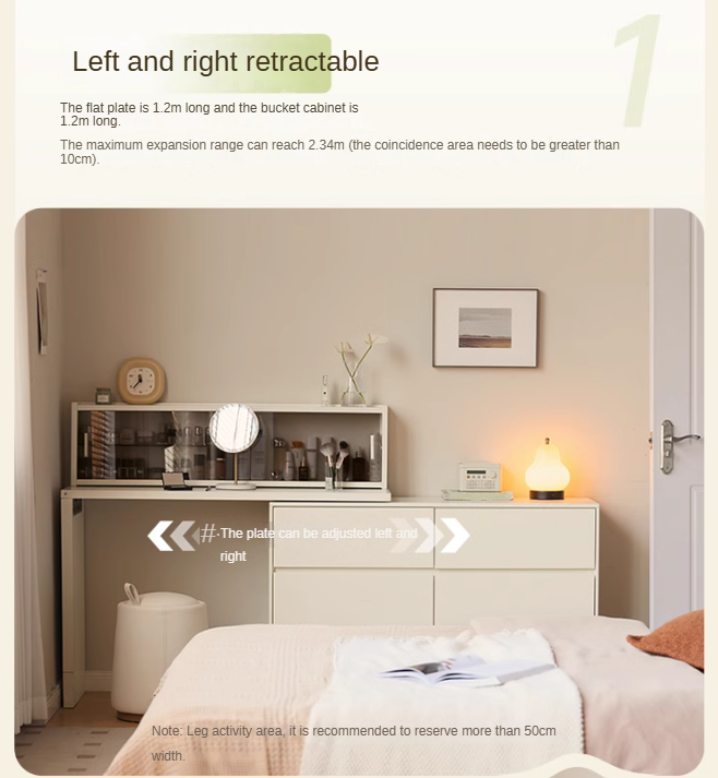 Solid Rubberwood Cream Style Vanity Table Integrated Drawer.