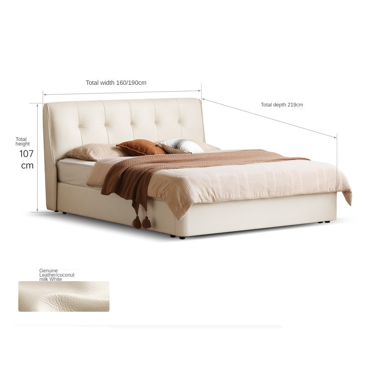 Leather Cream Soft Box Bed
