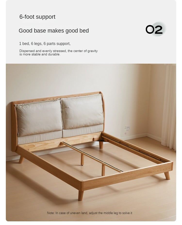 Oak Solid Wood Top Grain Leather, Technical Cloth ,Fabric Bed