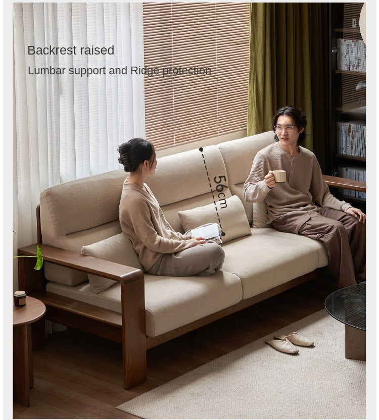 Oak Solid Wood High Back Fabric Corner Sofa Modern.