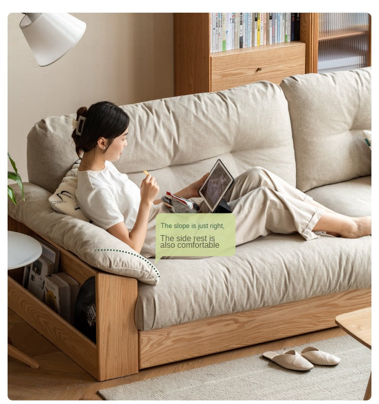 Oak Solid Wood Floor Storage Sofa, Goose Down.