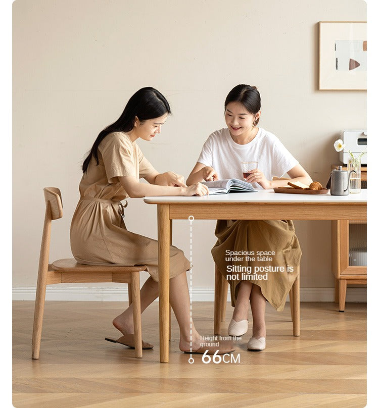 Oak, Beech Solid Wood Dining Table With Rock Slab Surface
