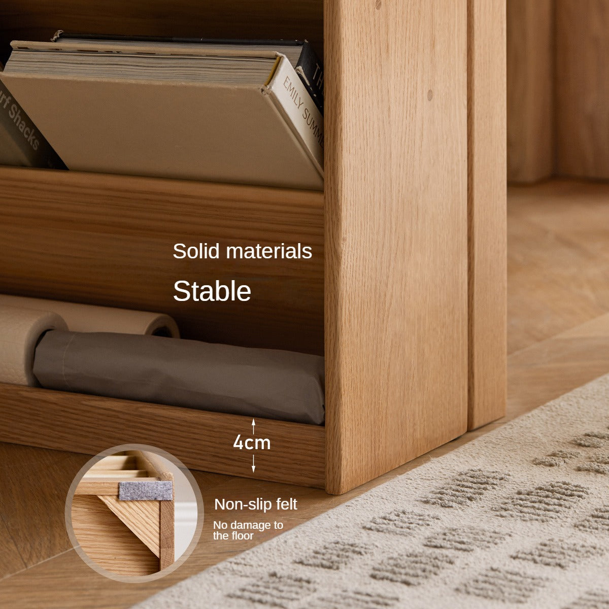 Oak, Rubberwood Solid Wood Small Book Rack Against The Wall