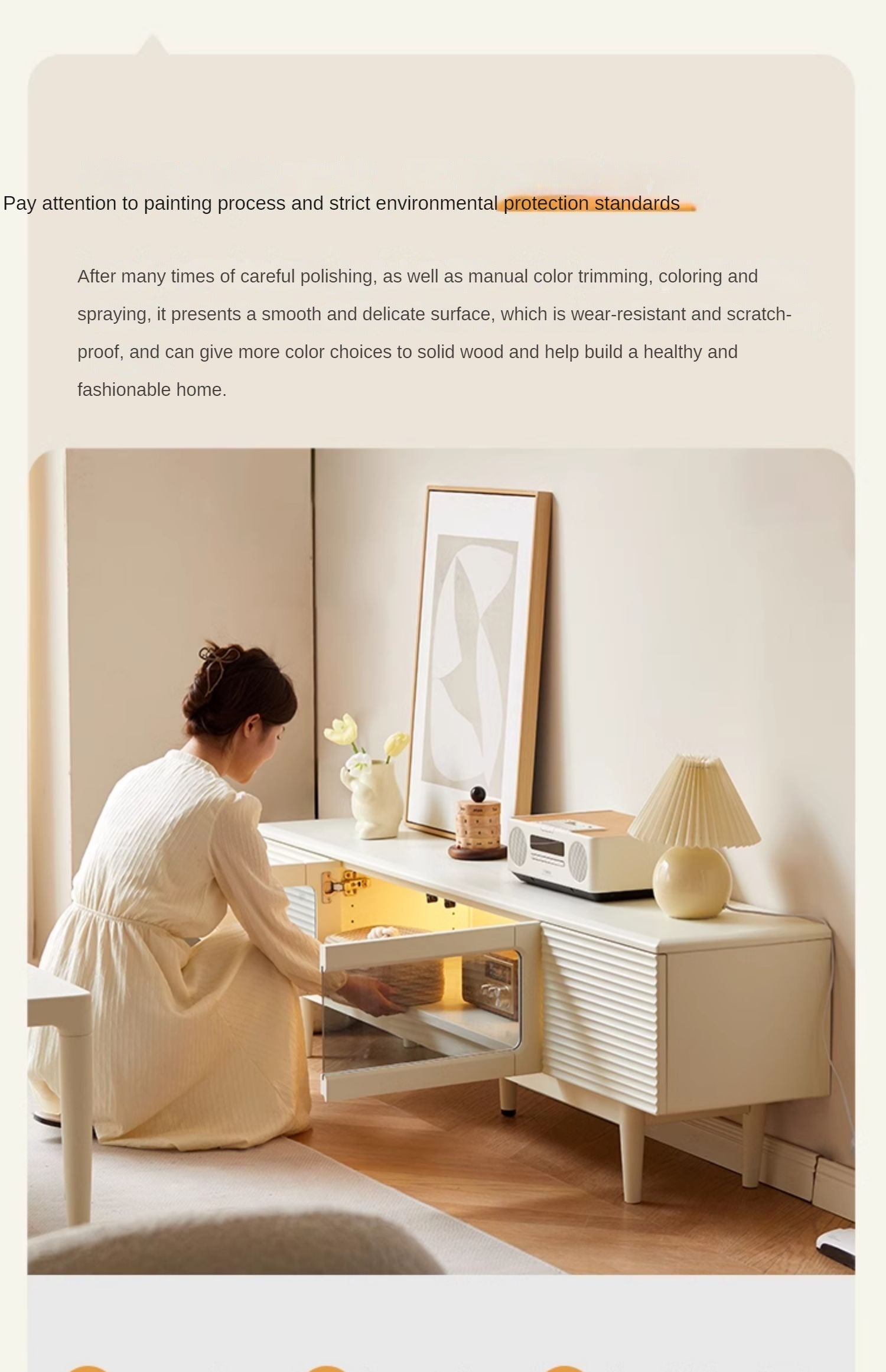 Pine, Cherry Solid Wood TV Cabinet, Rock Board.