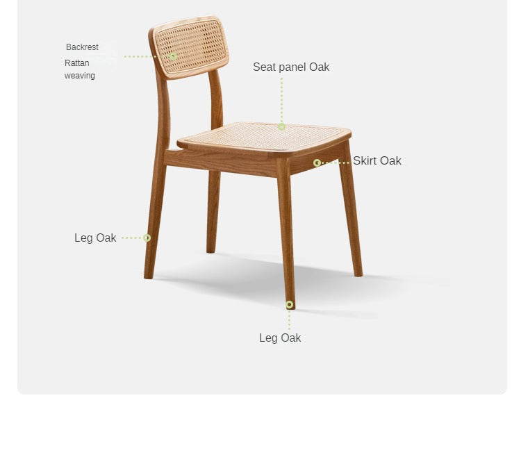 4 pcs set Oak Solid Wood Rattan - Dining Chair
