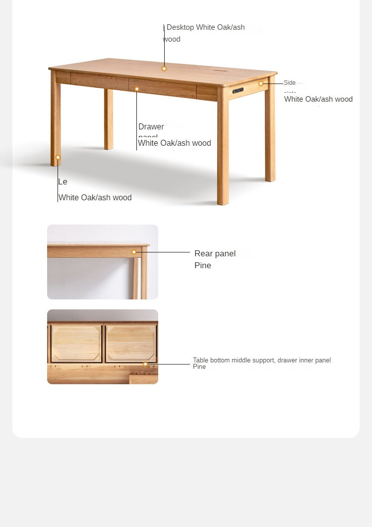 Oak, Ash Solid Wood USB Office Desk