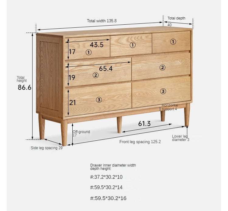 Ash Solid Wood Dresser, Drawer Storage Cabinet
